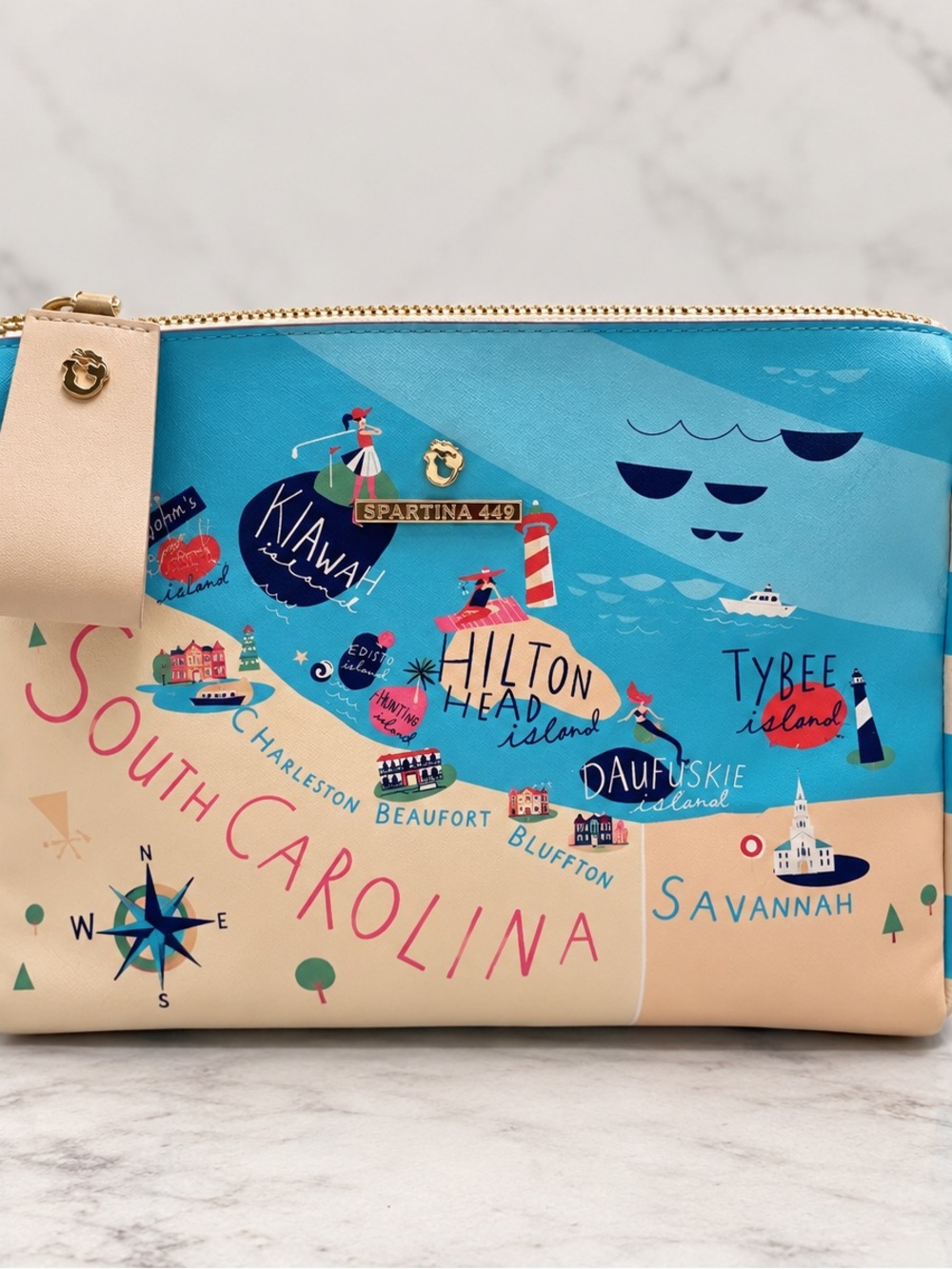 Spartina 449 Sea Islands South Carolina Coastal Map Travel Cosmetic Bag